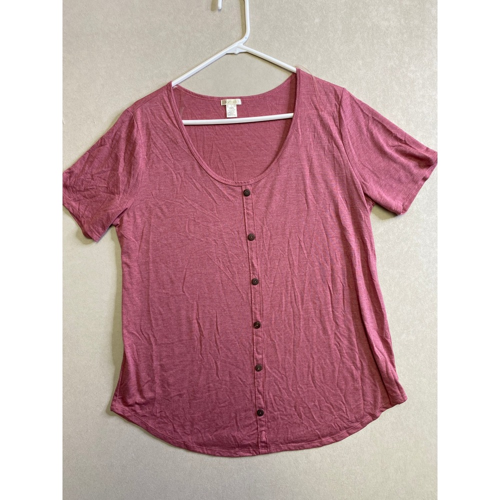 Bozzolo Womens 2X Rose Pink Heathered Scoop Neck Button Front Short Sleeve Top